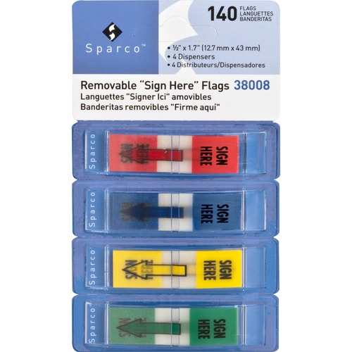 Sign Here Pop-Up Flags Dispenser,1/2"x1-3/4",140/PK,AST