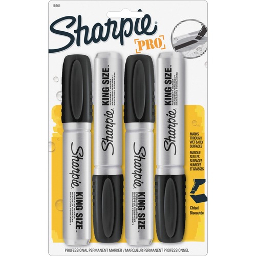 Permanent Marker, King Size, Chisel Point, 4/PK, Black
