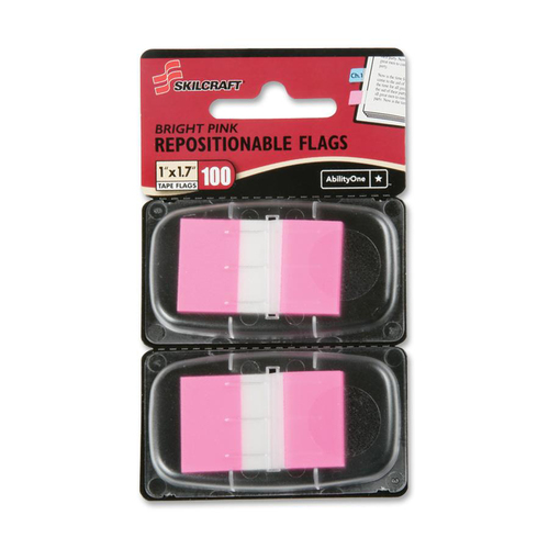 Self-stick Flags,2 Dispenser,100 Flags,1"x1-3/4",Bright PK