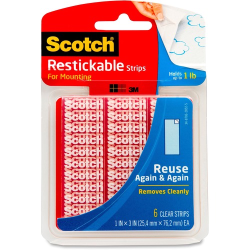 Reusable Tabs, Adhesive, 1"x3", 6 Squares/PK, Clear