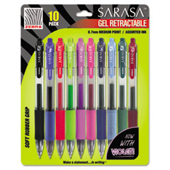 Gel Pens, Retractable, Medium Point, 10/PK, Assorted