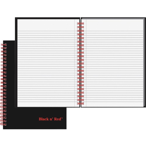 Wirebound Book,Ruled,70 Sheets,8-1/4"x5-7/8",BK/RD