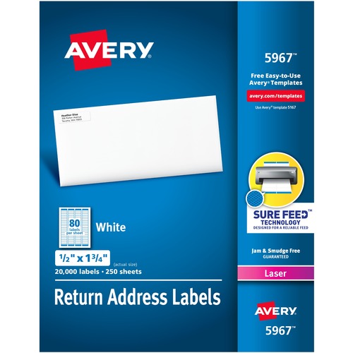 Laser Labels, Mailing, 1/2"x1-3/4", 20000/BX, White