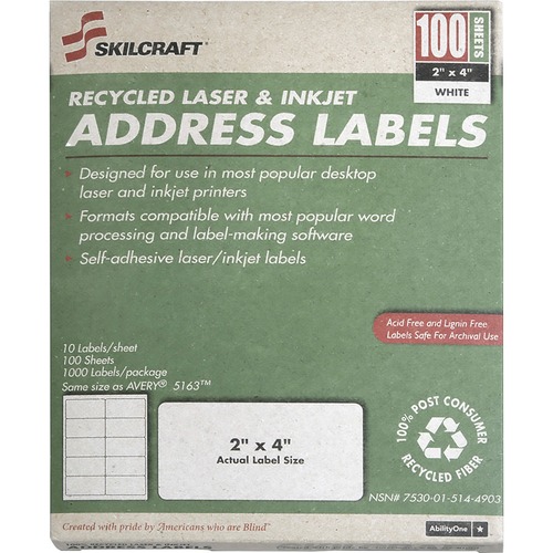 Permanent Laser Address Labels,1"x2-5/8",3000 Labels/BX,WE