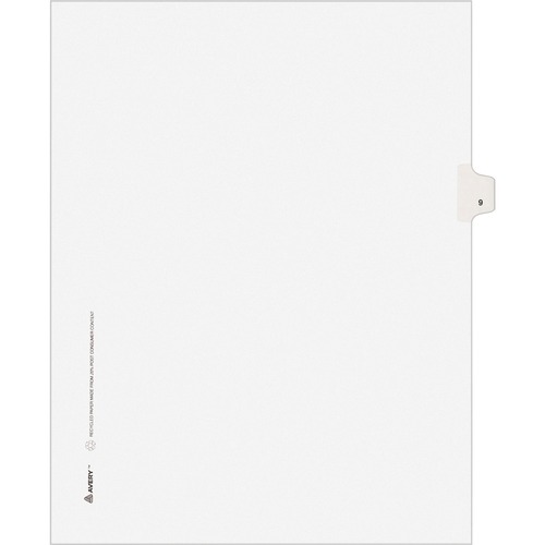 Numeric Divider, "9", Side Tab, 11"x8-1/2", 25/PK, White