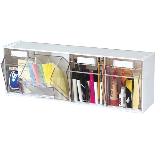 Tilt Bins,Interlocking,4-Bin,23-5/8"x6-5/8"x8-1/8",White/CL