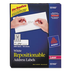 Laser Labels, Address, 1"x2-5/8", 3000/BX, White