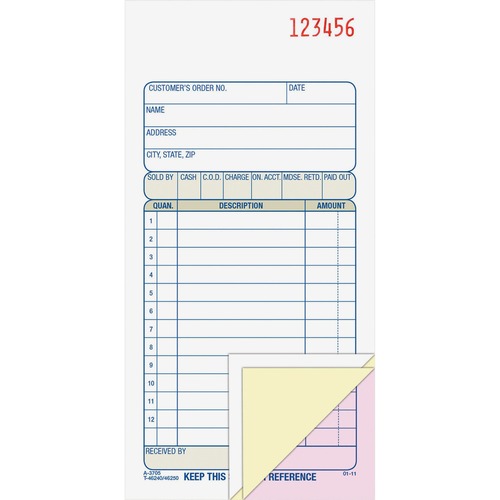 Sales Order Book, 3-Part, 3-11/16"x7-3/16", 50/Book