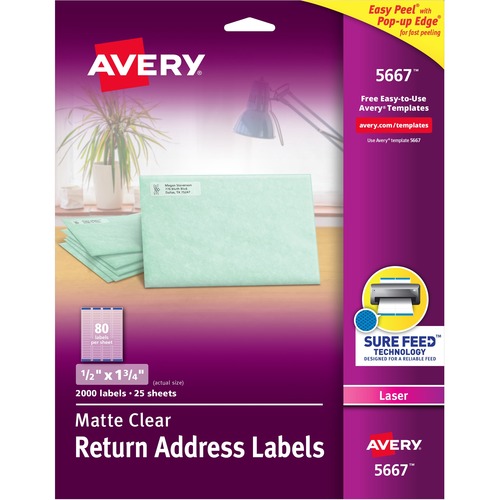 Laser Labels, Return Address, 1/2"x1-3/4", 2000/BX, Clear