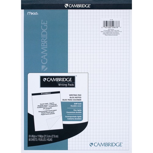 Stiff Back Planning Pad,Quad Rule,80 Shts,8-1/2"x11-3/4",WE