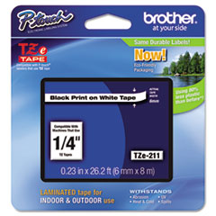 Laminated Tape Cartridge, For TZ Models, 1/4", Black/White