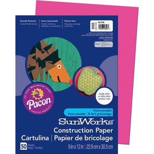 Construction Paper, 9"x12", 50Shts, 50/PK, Hot Pink