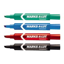 Permanent Ink Marker, Regular, Chisel Point, 4/PK, Ast