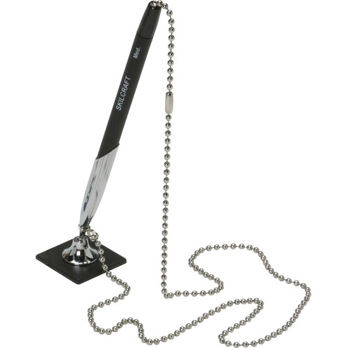 Chain Pen,w/ Holder,24" Steel Chain, Med. Pt, Black Ink