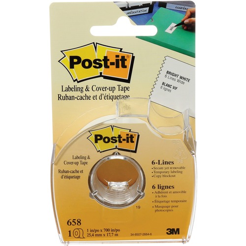 Cover Up And Labeling Tape, 6 Line Roll, 1"x700", White