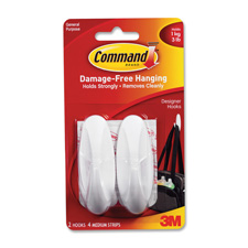 Adhesive Strip Hooks,Medium Designer, Holds, 3lbs, 50/CT, WE