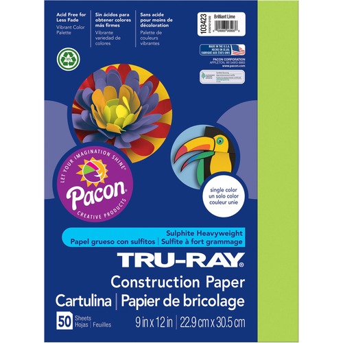 Construction Paper, 76lb., 9"x12", 50/PK, Brilliant Lime
