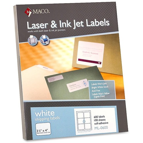 Shipping Labels, 3-1/3"x4", 600/BX, White