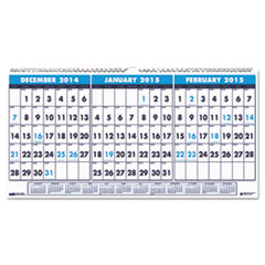 3-Mth Wall Calendar, 14Mths Dec-Jan, 23-1/2"x12", Multi