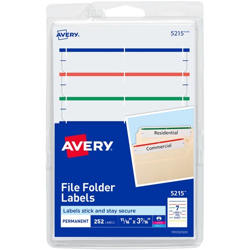 Permanent Filing Labels, 11/16"x3-7/16", 252/PK, Assorted