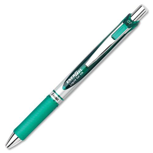 Gel Pen,Retractable,Metal Tip,.7mm,Green Barrel/Ink