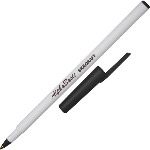 Ballpoint Pen, Medium Point, 12/BX, White Barrel/Black Ink