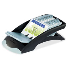 Desk Business Card File, 5"x9-5/16"x3-3/4", Black/Gray