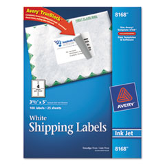 Inkjet Labels, Shipping, Permanent, 3-1/2"x5", 100/PK, WE