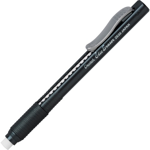Clic Eraser,Retractable,Pocket Clip,Rubber Grip,Black Barrel