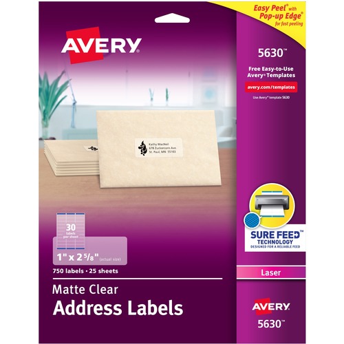 Laser Labels, Address, 1"x2-5/8", 750/BX, Clear