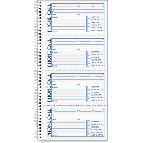Phone Message Book, Duplicate, Spiral, 11"x5-1/2", 400 Sets