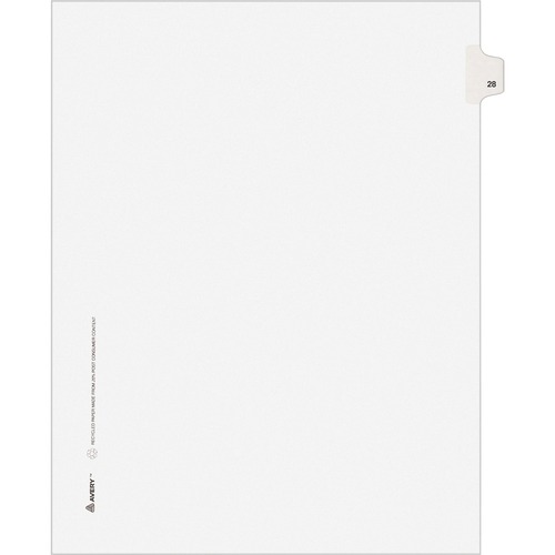 Numeric Divider, "28", Side Tab, 11"x8-1/2", 25/PK, White