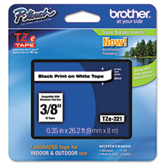Laminated Tape Cartridge, For TZ Models, 3/8", Black/White