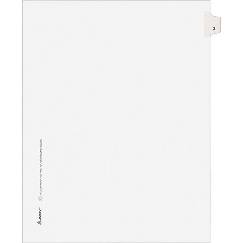 Numeric Divider, "2", Side Tab, 11"x8-1/2", 25/PK, White