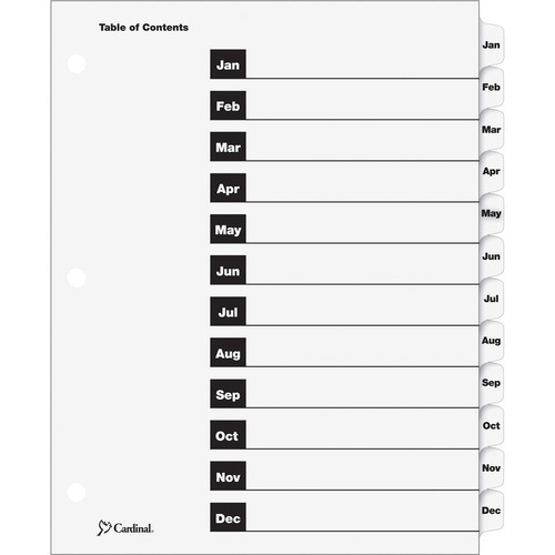 One Step Index System, Monthly, Jan-Dec, 12-Tab, Clear