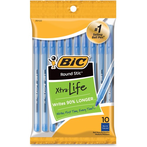 Round Stic Ballpoint Pen,Med. Point,10/PK,Blue Ink