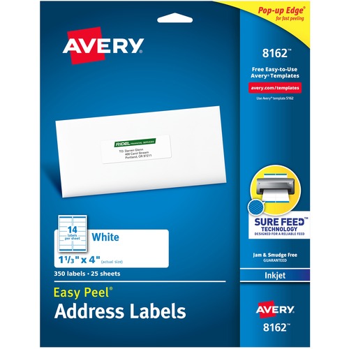 Inkjet Labels, Mailing, 1-1/3"x4", 350/PK, White