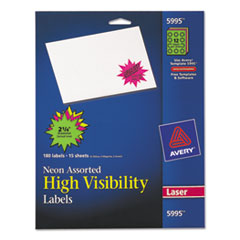 Neon Laser Labels, Burst, 2-1/4" Diameter, 180/PK, Neon AST