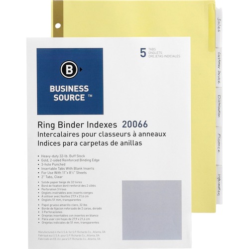 Insertable Tab Indexes,5 Tab,11"x8-1/2",Buff Paper/Clear