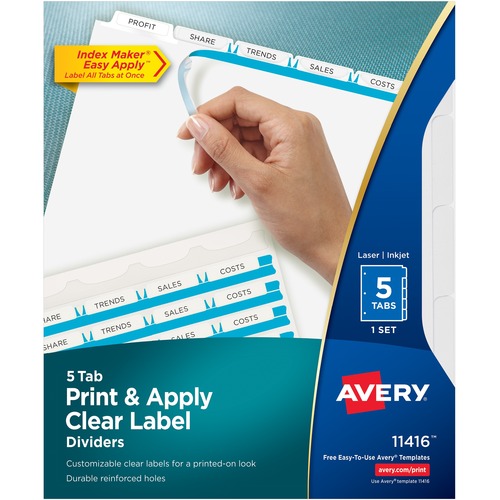 Index Maker, Laser, Punched, 5-Tab, 1/ST, 8-1/2"x11",CL
