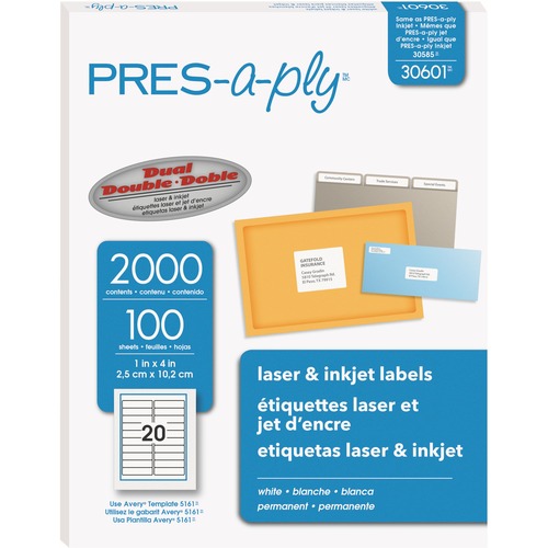 Laser Labels, Shipping, 1"x4", 2000/BX, White