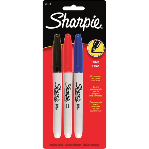 Permanent Marker, Fine Point, 3/PK, Assorted