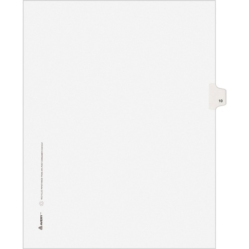 Numeric Divider, "10", Side Tab, 11"x8-1/2", 25/PK, White