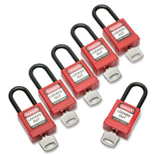 Keyed-Alike Lockout Padlocks, 6/PK, Red